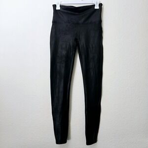 SPANX Women's Sz Large Black Faux Leather Leggings High Rise Active Wear Outdoor